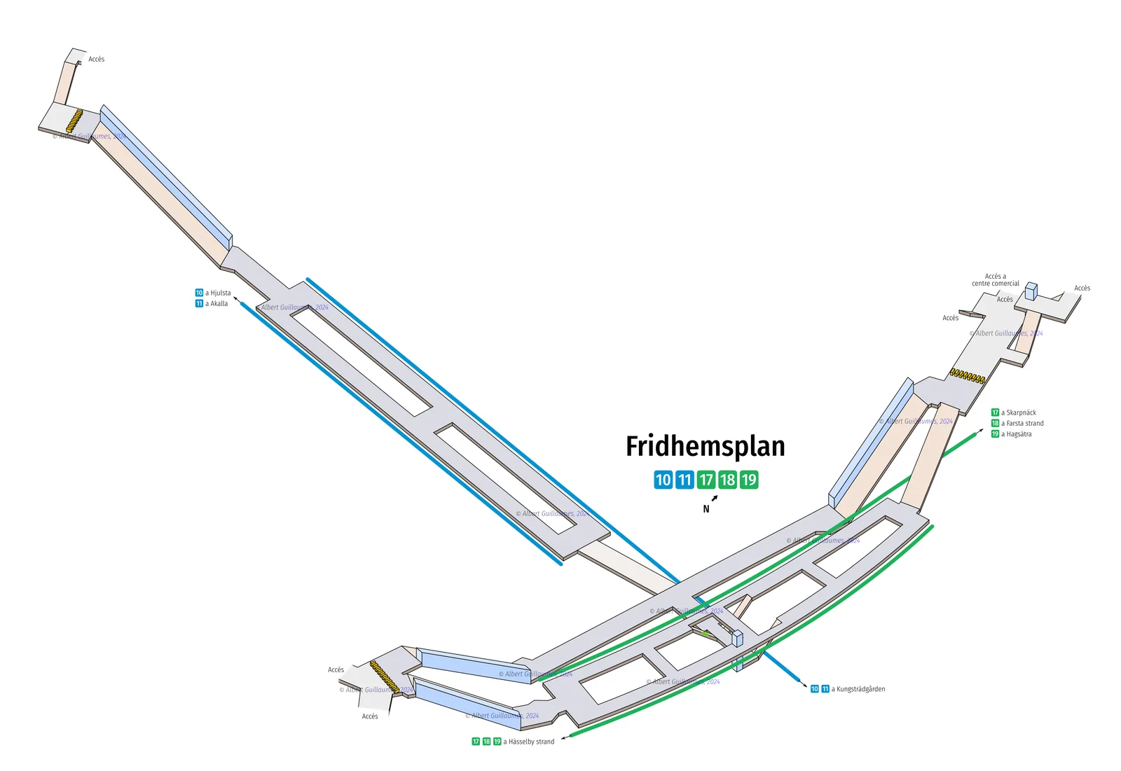 Fridhemsplan – interaktiv stationskarta med uppgångar