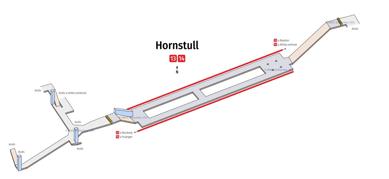 Hornstull – interaktiv stationskarta med uppgångar