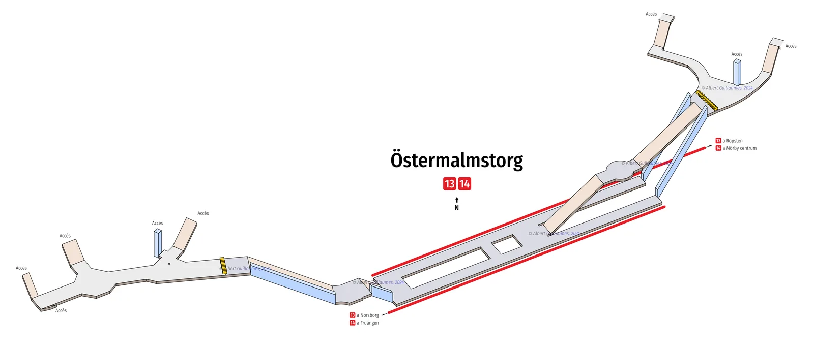 Östermalmstorg – interaktiv stationskarta med uppgångar
