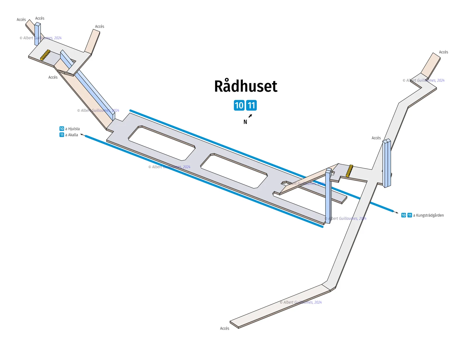 Rådhuset – interactive station map with exit locations