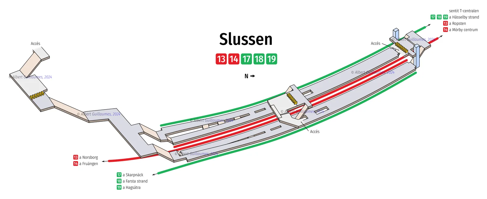 Slussen – interaktiv stationskarta med uppgångar