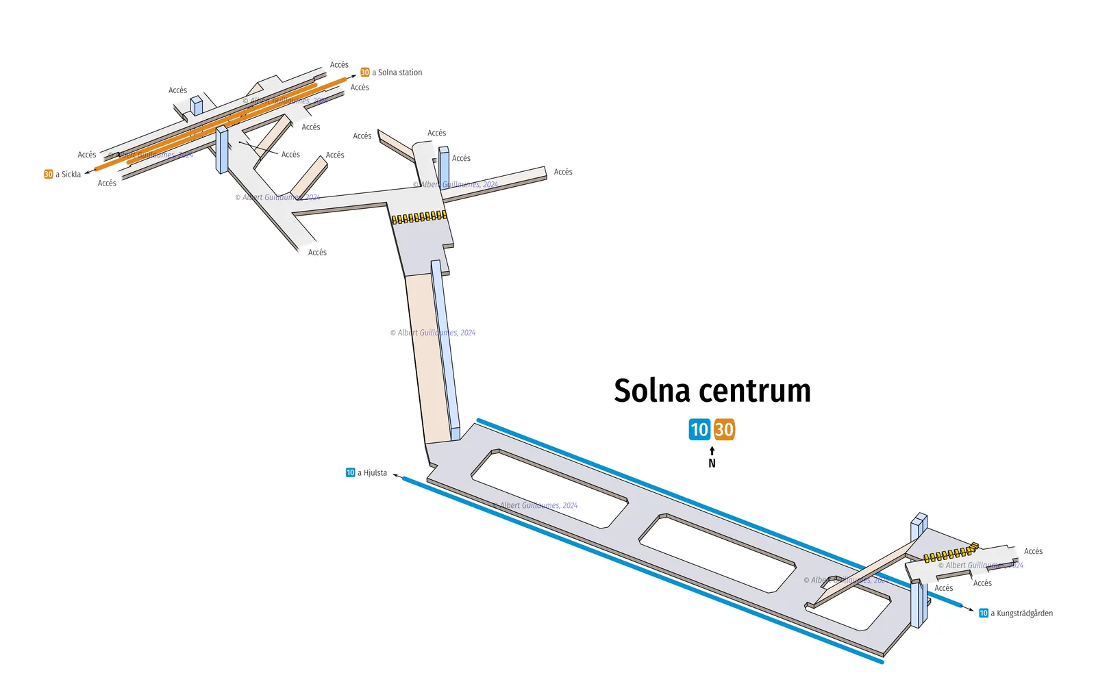 Solna centrum – interactive station map with exit locations