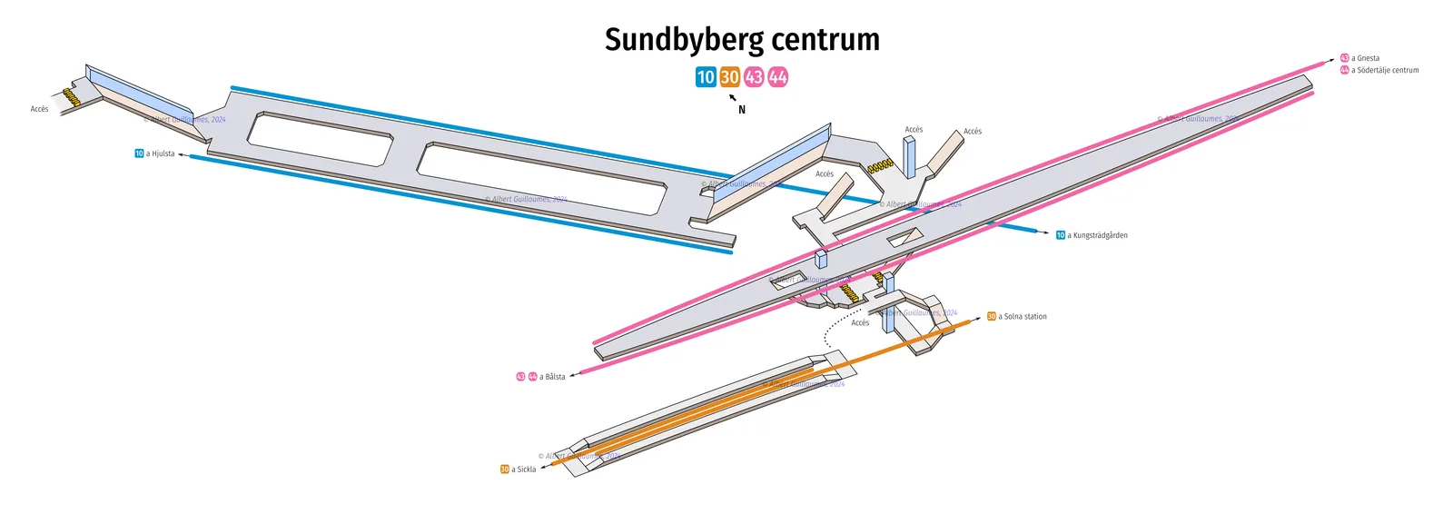 Sundbybergs centrum – interaktiv stationskarta med uppgångar