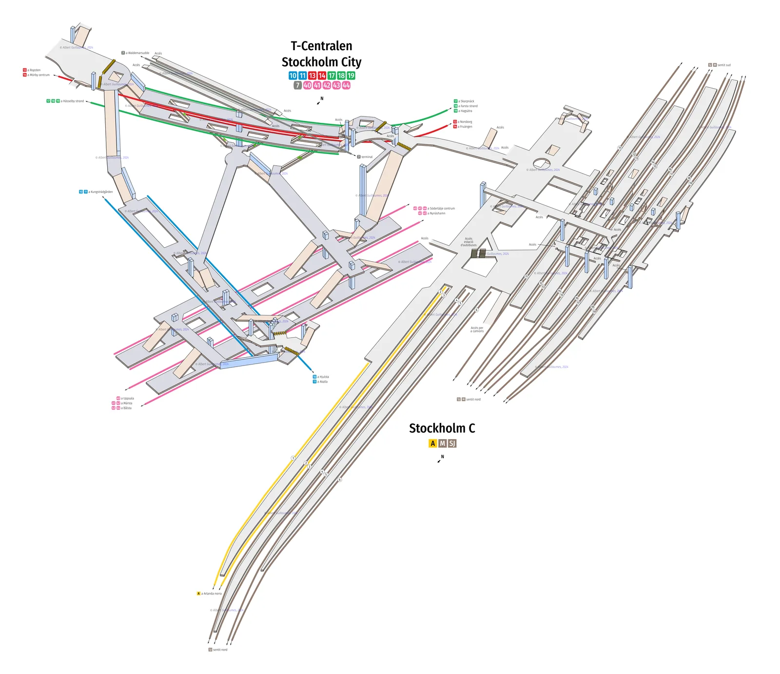 T-Centralen – interaktiv stationskarta med uppgångar