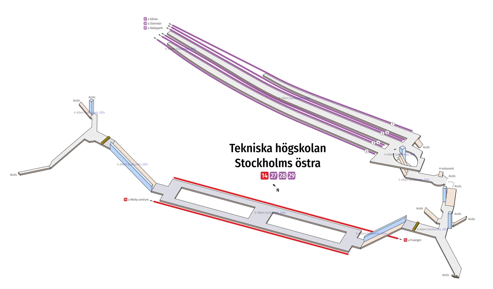 Tekniska högskolan – interactive station map with exit locations