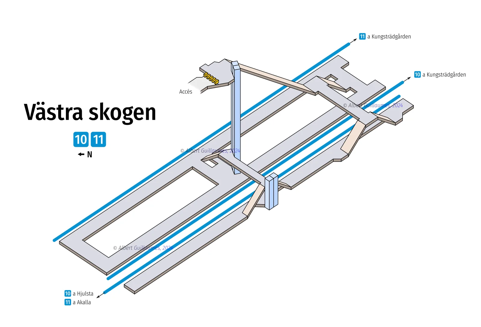 Västra skogen – interaktiv stationskarta med uppgångar